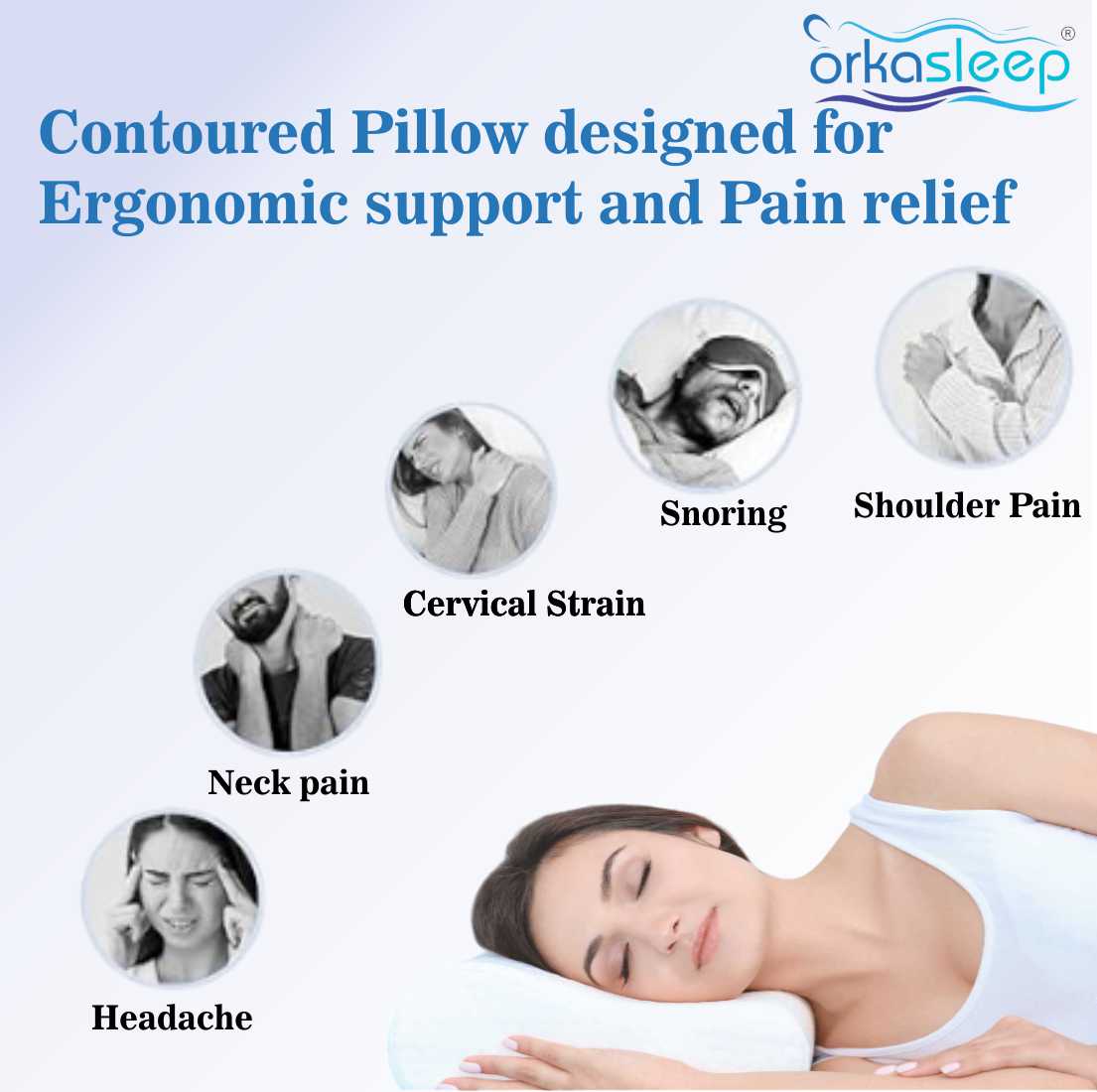 Orkasleep Eco Orthopedic Contour Neck Support Pillow for Sleeping, Neck & Shoulder Pain Memory Foam Solid Sleeping Pillow Pack of 1 view 6